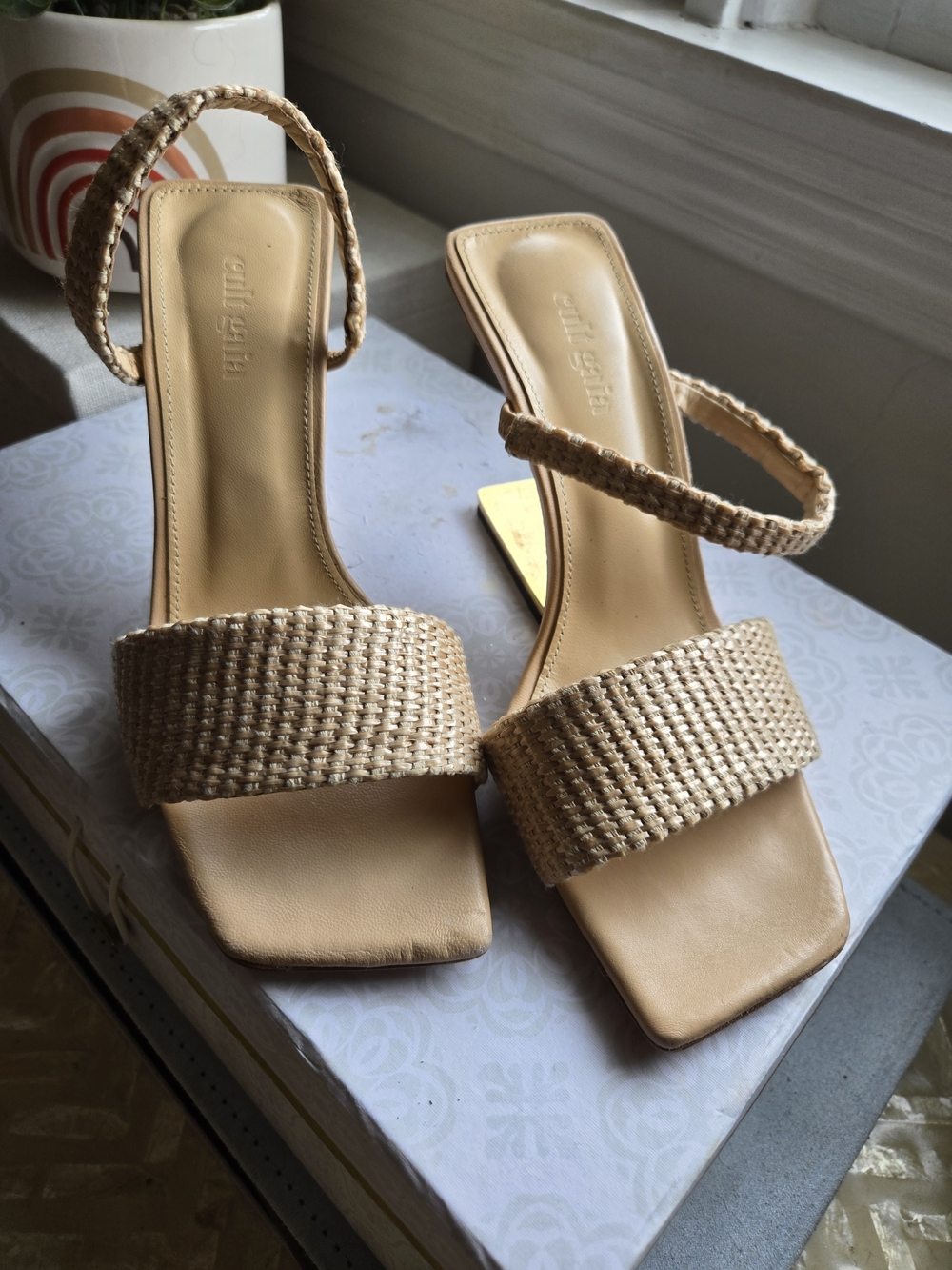 Neutral Woven Strap Heeled Sandals - Women's Tan-made In Portugal.